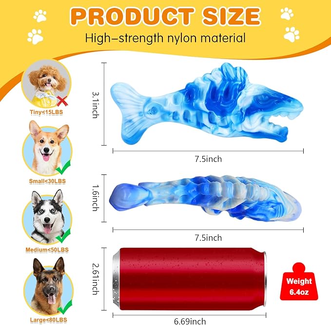 Tough Dog Toys for Aggressive Chewers 2 Pack, Indestructible Dog Toys to Keep Them Busy, Beef Flavor, Nylon Dog Chew Toys for Small, Medium and Large Dogs, Blue & Green