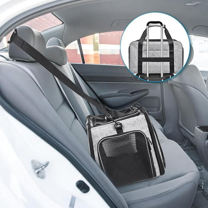 Petmolico Cat Carrier Soft-Sided Pet Bag for Small Medium Cats Puppies 16LBs - Airline Approved Pet Travel Carrier 3 Open Doors (Medium,Grey-X863)