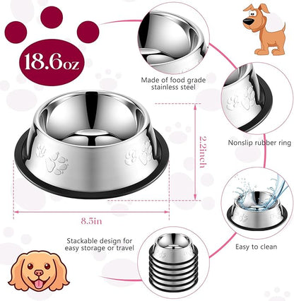 Tanlade 8 Pack Stainless Steel Dog Bowls Metal with Rubber Base Non-Slip Pets Puppy Cats Feeding Food and Water Bowls Dishwasher-Safe for Indoor Small Medium Large Dogs Cats Kitten Rabbit(18.6 oz)