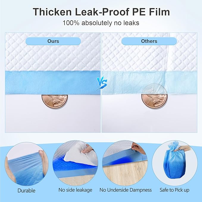 Upgraded 4XL 36"x36" Thicken 6 Layers Dog Pee Pads, 100 CountsUltra Absorbent Pee Pads, Absorb up to 12 Cups, Leak-Proof & Quick Dry Puppy Pads for Puppy,Surgery, Older,Cats, Rabbits,100pcs