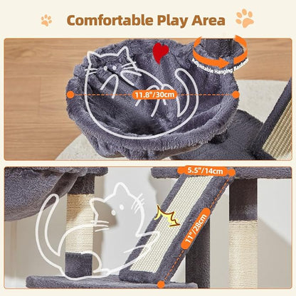Taoqimiao Cat Tree,38.5-Inch Cat Tower for Indoor Cats,Suitable for Kittens with Luxurious cat condo with Adjustable Baskets and Luxurious Perch MS029SG Smoky Gray