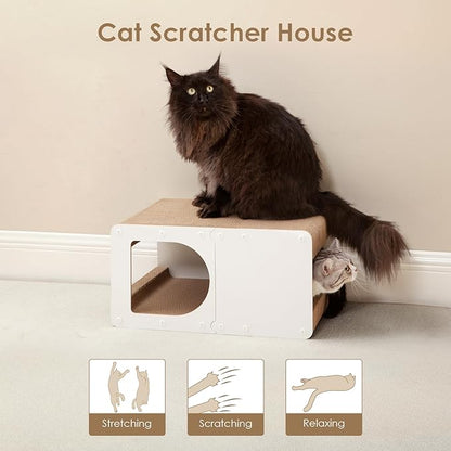EHEYCIGA Cardboard Cat Scratcher House, 20-Inch Corrugated Cat Scratcher for Indoor Cats, Large Scratching Board Pad, White