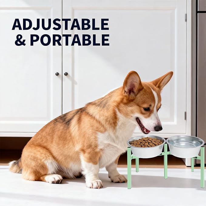 Adjustable Elevated Dog Bowl Stand, Metal Feeder Riser for Large Medium Dogs, Portable Travel Design, Slow Feeder Compatible (Without Bowls)