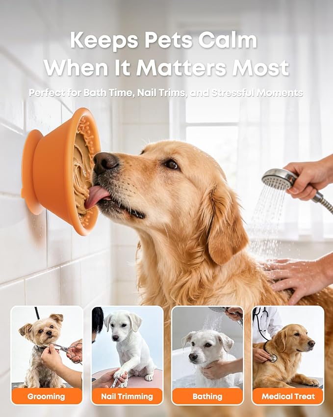 Slow Feeder Dog Bowl with Suction Cup & Reinforced Rim, 3-Cup Puzzle Maze Dog Lick Bowl for Anxiety Relief, Anti-Choking & Non-Slip, BPA-Free Silicone, for Small to Large Breeds (Orange)