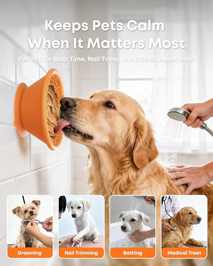 Slow Feeder Dog Bowl with Suction Cup & Reinforced Rim, 3-Cup Puzzle Maze Dog Lick Bowl for Anxiety Relief, Anti-Choking & Non-Slip, BPA-Free Silicone, for Small to Large Breeds (Orange)