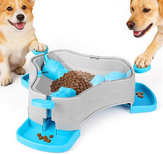 Dog Puzzle Toy, 3-in-1 Interactive Dog Puzzle Toys Press-Type Dog Treat Dispenser Toy Dog Enrichment Toy No-Slip Dog Slow Feeder Interactive Brain Training Toy for Smart Dog Cat, Blue