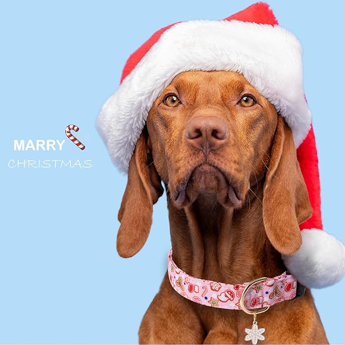Faygarsle Pink Dog Collar Christmas Design Christmas Theme Pattern for Small Medium Large Dogs Collar Cute Stylish Girl Boy Christmas Dog Collar XS