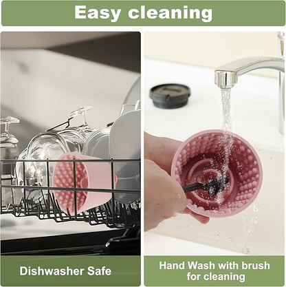 Slow Feeder Dog Bowls, Silicone Dog Lick Bowl with Brush & Scraper, Non-Slip Base Slow Feeder for Anxiety Alleviating & Oral Health, Pinkish Purple