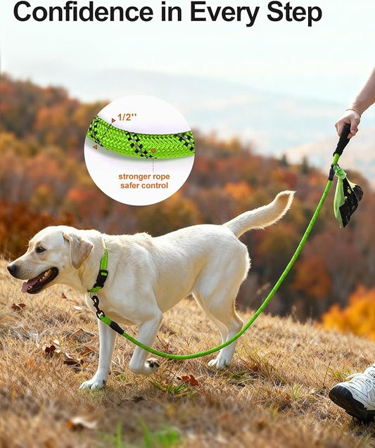 Joytale Dog Leash for Large Dogs, Heavy Duty Nylon Leashes with Comfortable Padded Handle and Highly Reflective Threads, Ideal for Walking and Training, Green, 6'×1/2''