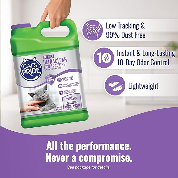 Cat's Pride Max Power: UltraClean Low Tracking Multi-Cat Clumping Litter - Keeps Paws & Home Clean - Up to 10 Days of Powerful Odor Control - 99% Dust Free - Fresh Scent, 15 Pounds