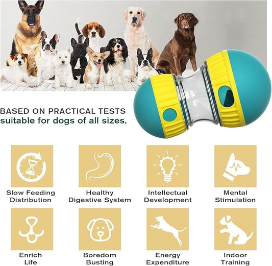 payanwin Dog Interactive Toys, Dog Treat Dispenser＆r Roller Design Dog Food Dispenser Slow Food Dispenser Feeder(Blue)