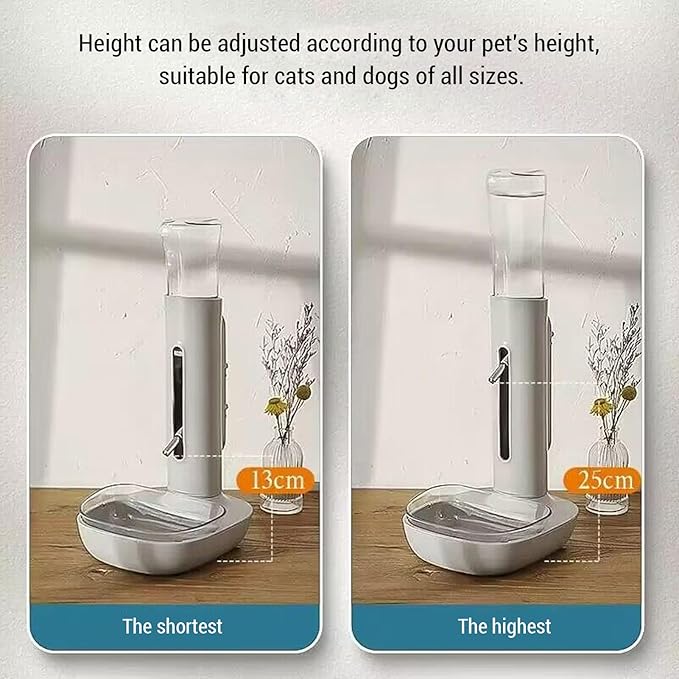 Pet Standing Water Dispenser Cat Dog Standing Bowl with Detachable Pole Automatically Feeding Water Height Adjustable for Cage, Crate (Grey)