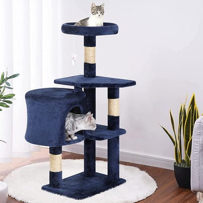 BestPet | 36" Cat Tree Tower | Navy Blue | Sturdy Multi-Level Cat Tree with Plush Condo, Cozy Perch, Sisal Scratching Posts, Hanging Toy and Stable Frame | Easy Assembly | for Kittens & Adult Cats