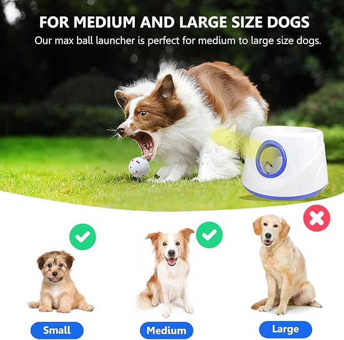 Automatic Dog Ball Launcher, Dog Ball Throw Launcher, 3 Adjustable Distance 20-45FT, with 6 2.3-inch ETPU Balls, for Small/Medium Dogs, Indoor and Outdoor Interactive Toys
