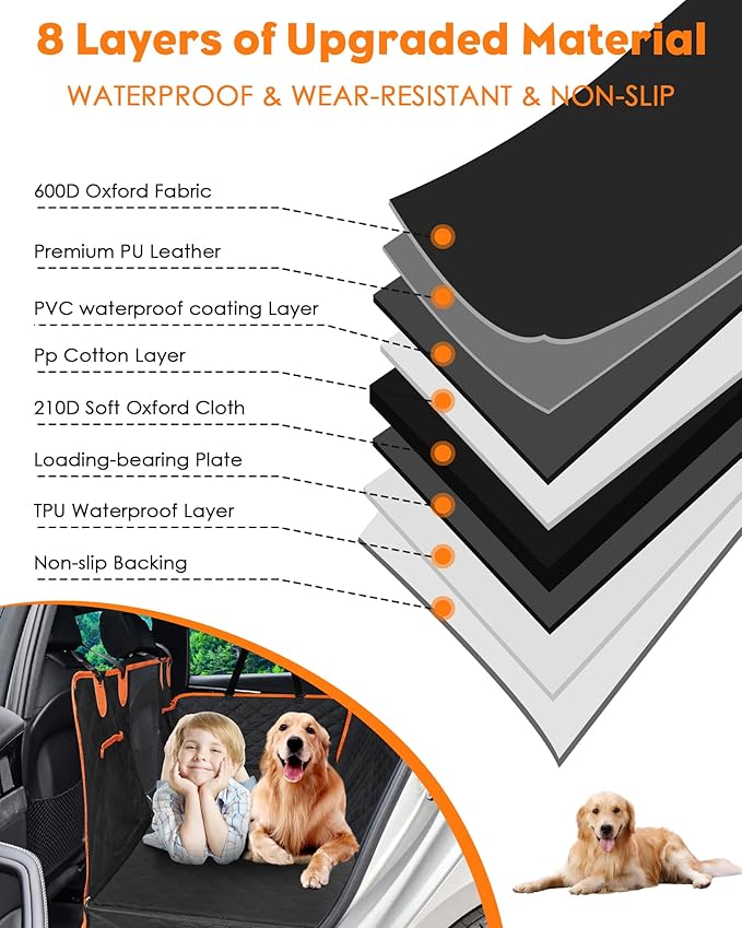 Back Seat Extender for Dogs- Dog Car Seat Cover for Back Seat Bed for Car Travel Bed with Mesh Window and Storage Pocket, Supports 330LB Waterproof Dog Hammock for Car, SUV, Truck