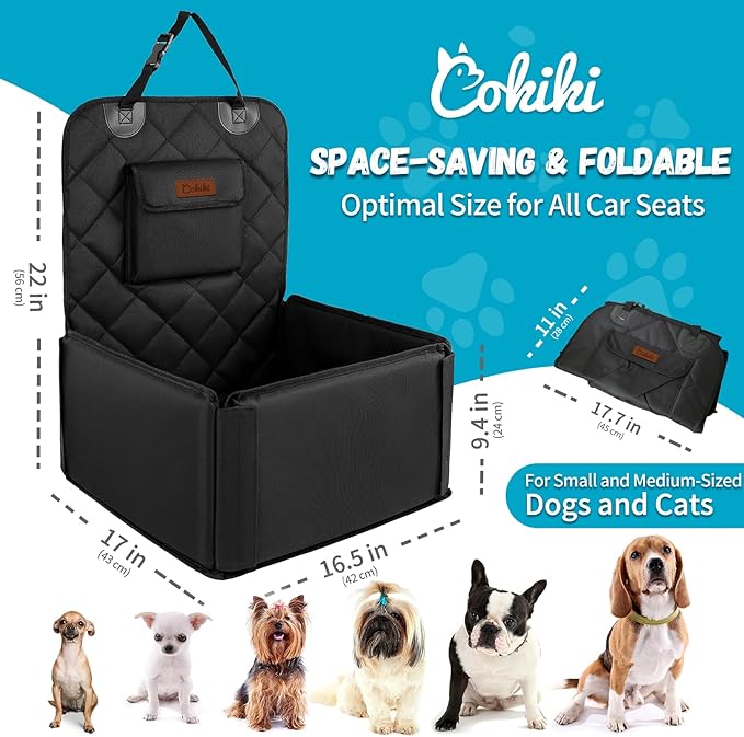 Dog Car Seats for Small Dogs,Detachable Foldable Dog Booster Car Seat Under 28lbs, Pet Cat Car Seat Travel Bed with Adjustable Straps and Storage Pockets (Black)