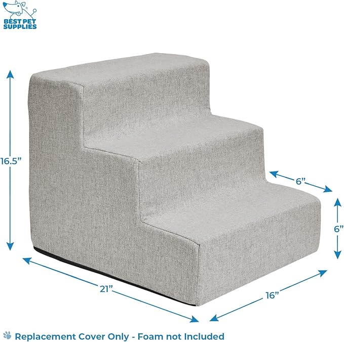 Best Pet Supplies Foam Pet Steps Cover for Small Dogs and Cats, Portable Ramp Stairs for Couch, Sofa, and High Bed Climbing (Cover Only) - Sand, 3-Step (H: 13.5") (Cover Only)