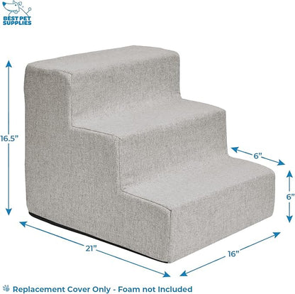 Best Pet Supplies Foam Pet Steps Cover for Small Dogs and Cats, Portable Ramp Stairs for Couch, Sofa, and High Bed Climbing (Cover Only) - Sand, 3-Step (H: 13.5") (Cover Only)
