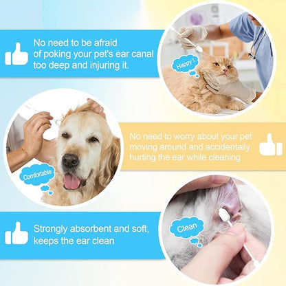 Dog Ear Cleaning Swabs 56pcs– Gourd-Shaped Cotton Tips for Dogs' Ears – Gentle Ear Cleaning Sticks for Oily-Eared Breeds, Pet Grooming, Bathroom or Travel Use