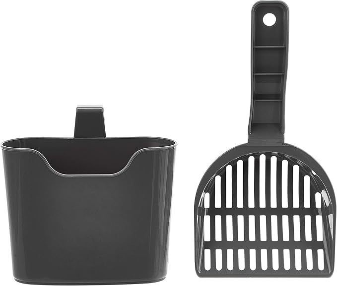 Amazon Basics Durable Cat Litter Scoop with Holder, Hangs on Litter Box, Efficient Scooper
