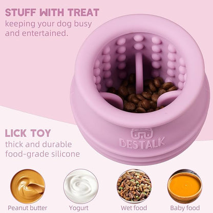 Dog Enrichment Treat Toy, Long-Lasting Wobbly Interactive Freeze Lick Toys for Dogs, Stuffable Puzzle Feeder Toy for Boredom, Silicone Treat Dispensing Chew Toy (Pastel Purple,M)