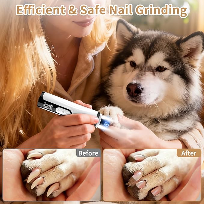 2026 New Dog Nail Grinder Quiet - Painless Pet Nail Grinder for Dogs - 3 Modes Dog Nail Trimmer with Guard & 2 LED Lights -Silent Nail Groom for Small/Medium/Large Dogs and Cats Electric Pet Claw Care