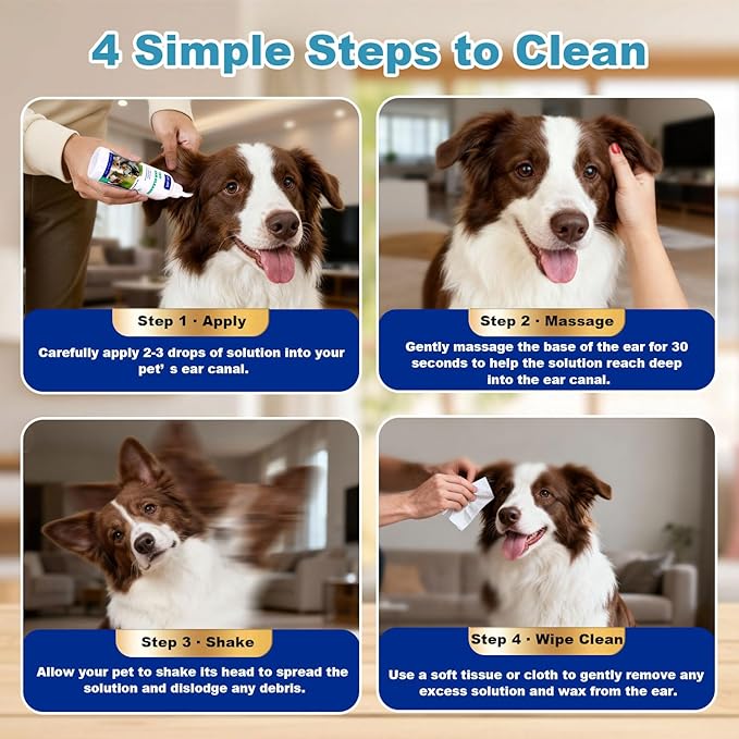 Dog Ear Cleaner Solution– Soft Nozzle Ear Treatment for Dogs & Cats, Gently Remove Dog Ear Wax & Debris, Soothe Ear Itching & inflammation, Odor Pet Ear Wash with Aloe Vera & Persimmon – 4.06 fl oz