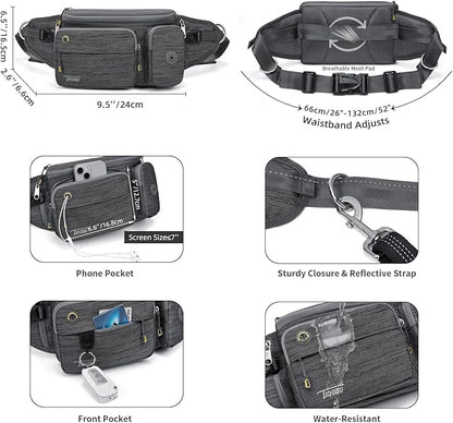 TUDEQU 4-in-1 Running Leash with Large Fanny Pack,Around The Waist Dog Leash Belt, Fanny Pack for Dog Walking