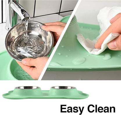 Dog Bowls 2 Stainless Steel Bowl for Pet Water and Food Feeder with Non Spill Skid Resistant Silicone Mat for Pets Puppy Small Medium Cats Dogs