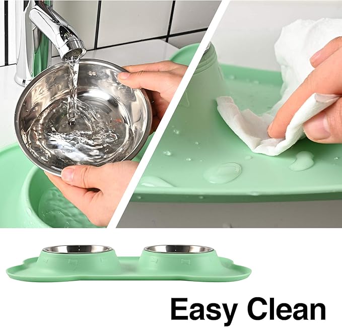 Dog Bowls 2 Stainless Steel Bowl for Pet Water and Food Feeder with Non Spill Skid Resistant Silicone Mat for Pets Puppy Small Medium Cats Dogs