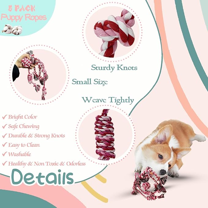 20Pcs Puppy Teething Toys Cute Chew Toy Bundle for Puppies Includes Plush Squeaky Toys,Rubber Ball,Rope Toy,TPR Bone,Dental Chew Ring-Interactive Dog Toy Gift for Small Medium Dogs with Storage Bag