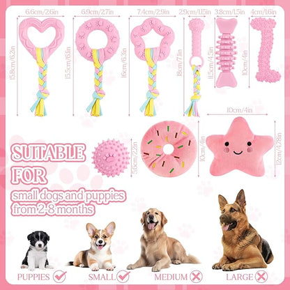 9Pack Pink Puppy Toys for Teething Treat Interactive to Keep Them Busy, Cute Soft Rubber Toy for Small Dogs, Girl Puppy EssentialsPink