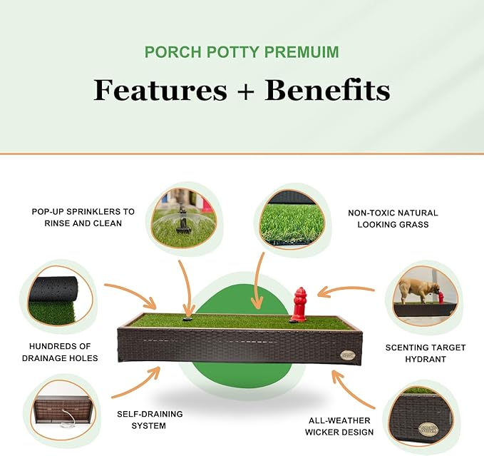Porch Potty Artificial Grass for Dogs With Sprinkler - Top of the line Premium Quality 26x50x7 Reusable Potty Training Pad for dogs - Washable Pee Pad for Dogs - Instant Drainage - 4x2 Feet Grass Area
