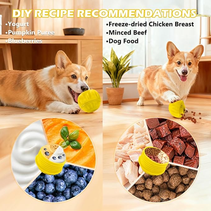 Frozen Treat Dispensing Dog Toy to Keep Them Busy, Interactive Indestructible Dog Puzzle Toy for Small Medium Breeds, Cognitive Dog Enrichment Toys Freezable - Yellow