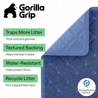 GORILLA GRIP Cat Litter Box Mat, Cushioned Coil Mesh Litter Trapping Mats, Scatter Control Supplies for Less Mess, Phthalate Free, Ultra Deep Catch Grooves, Rinse or Vacuum to Clean, 24x17 Navy Blue