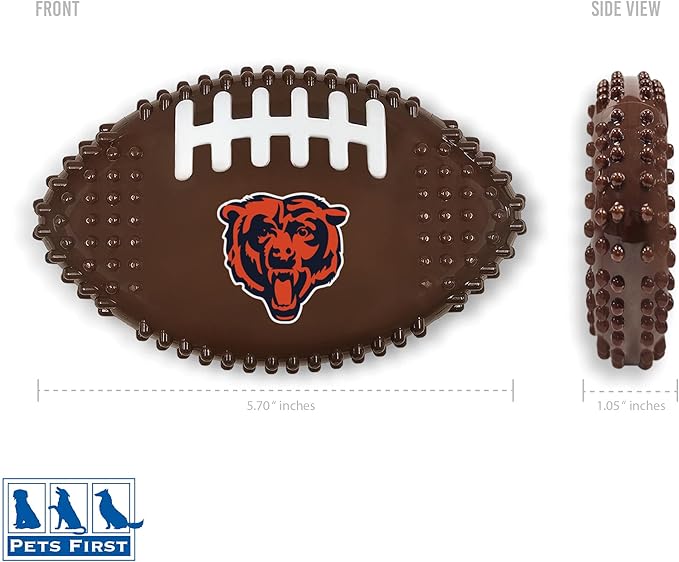 NFL Chicago Bears Mega- Chew Hard Nylon Bacon-Flavored Dog Bone Football Chew Toy Interactive Tasty Fun Dog Chewy Toys Indestructible Strong Durable Tough Pet Biting Playtoy for Aggressive Chewers