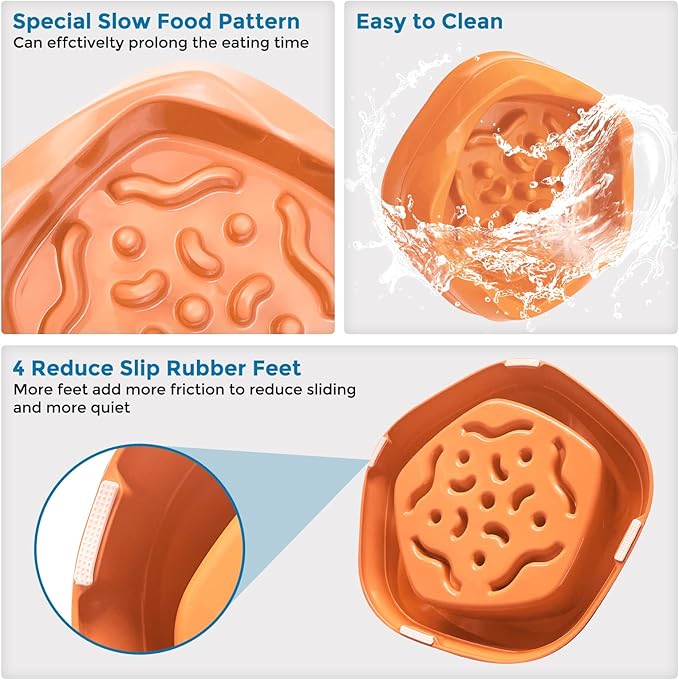 VANNON Slow Feeder Dog Bowls Non Slip Puppy Bowl Durable Dog Puzzle Feeder Bloat Stop Food Bowls for Puppy and Small Dogs, BPA Free, 2 Cups, Orange