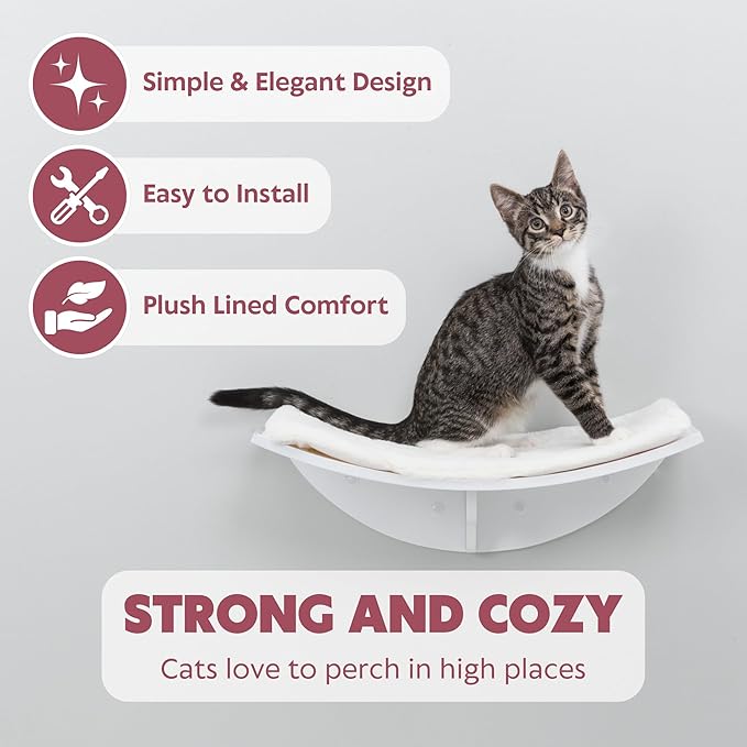 Trixie Lea Wall Mount Perch XXL, Cat Shelf with Soft Plush Cushion Bed, Ideal for Large Cats, 11 x 19-inches, White (44579)