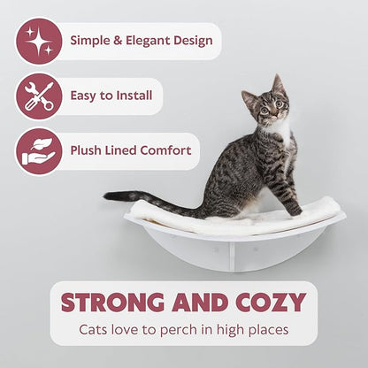 Trixie Lea Wall Mount Perch XXL, Cat Shelf with Soft Plush Cushion Bed, Ideal for Large Cats, 11 x 19-inches, White (44579)
