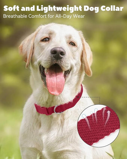 Dynmeow Soft and Breathable Cotton Dog Collar, Durable Adjustable Heavy-Duty Pet Collar with Quick-Release Buckle, Lightweight for Sensitive Skin for Large Dogs, Red, L
