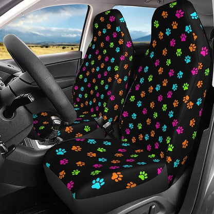 Foruidea Colorful Dog Cat Paw Print Car Seat Covers Universal 2 Pcs Auto Front Seat Cover Fit Most Cars,SUV,Sedan,Trucks