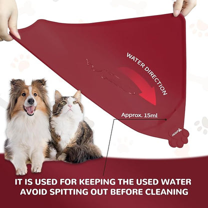 Waterproof Pet Feeding Mats with High Lips - Multiple Size and Colors, Silicone Mat, Nonslip Pet Food Mat for Dogs, Cats with Prevent Water goes Down (Vulkanrot)