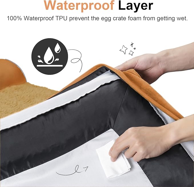 Large Dog Bed Orthopedic Washable: Jumbo Dog Bed Bolster Extra Large Dogs Egg Crate Foam Sofa Couch Waterproof Removable Cover - Orange