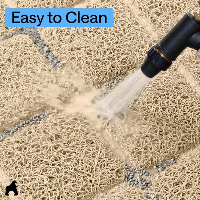 GORILLA GRIP Cat Litter Box Mat, 35x23 2 Pack, Cushioned Coil Mesh Litter Trapping Mats, Scatter Control Supplies for Less Mess, Phthalate Free, Ultra Deep Catch Grooves, Rinse or Vacuum Clean, Beige