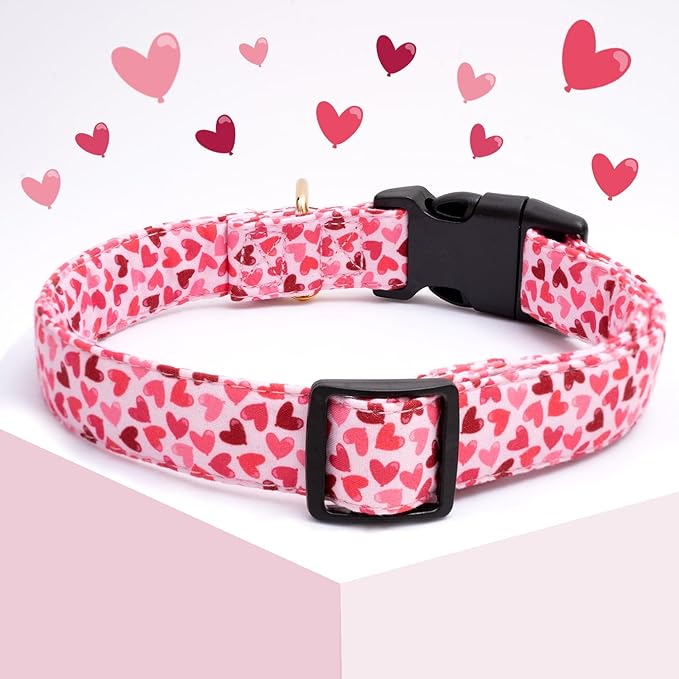 Faygarsle Valentine's Day Dog Collar - Cute Loving Heart Printed for Small Medium Large Dogs - Pink Cotton Collar for Girl and Boy Dogs M
