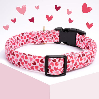 Faygarsle Valentine's Day Dog Collar - Cute Loving Heart Printed for Small Medium Large Dogs - Pink Cotton Collar for Girl and Boy Dogs M