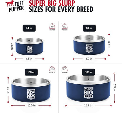 Tuff Pupper Heavy Duty Insulated Dog Bowl | Double Wall Stainless Steel Dog Food Dish | Non-Slip Spill Proof Dishwasher Safe Cat Bowl | Water Dish for Feeding Large Medium Small Pets (188oz, Blue)