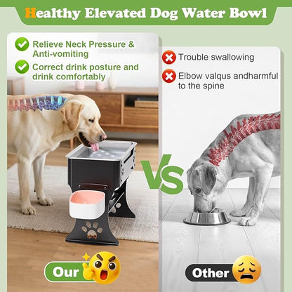 1.5 Gallon Elevated Large Dog Water Bowl, 2 Height Adjustable Stainless Steel Raised Dog Water Bowl Stand for Large Breed, Metal Pet Bowl Stand for Relief Joint Pressure, Easy Clean (Black)