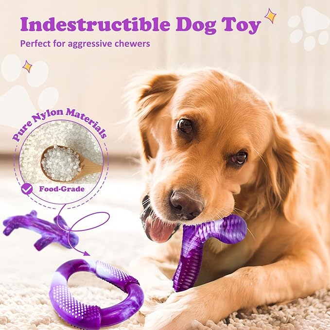 Furdog 3 Pack Dog Toys for Aggressive Chewers Indestructible Dog Toy for Large Dogs Tough Dog Toys to Keep Them Busy, Purple (Purple2)