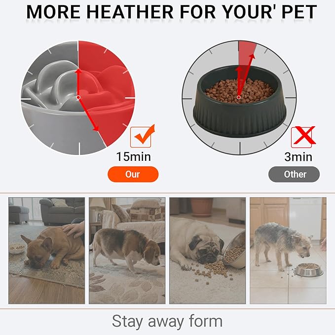 Petygooing Elevated Slow Feeder Ceramic Dog Bowls 8.26in, Slow Feeder Elevated Bowl for Small&Medium, Ceramic Slow Feeder Heavy Weighted Non-Toxic Non-Slip Puzzle Maze (Gray, 8.26in)